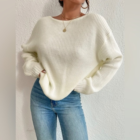 Casual Pearls, Twist, Backless, Beaded Drop Shoulder Sweater - Picture 4 of 6